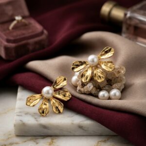 Gold petal & pearl earrings