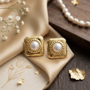 Classic gilded pearl hoops