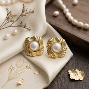 Swirl pearl studs
